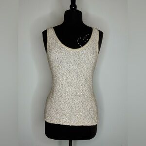 ANN TAYLOR LOFT Crochet Knit Tank Top Cream Gold Size Medium